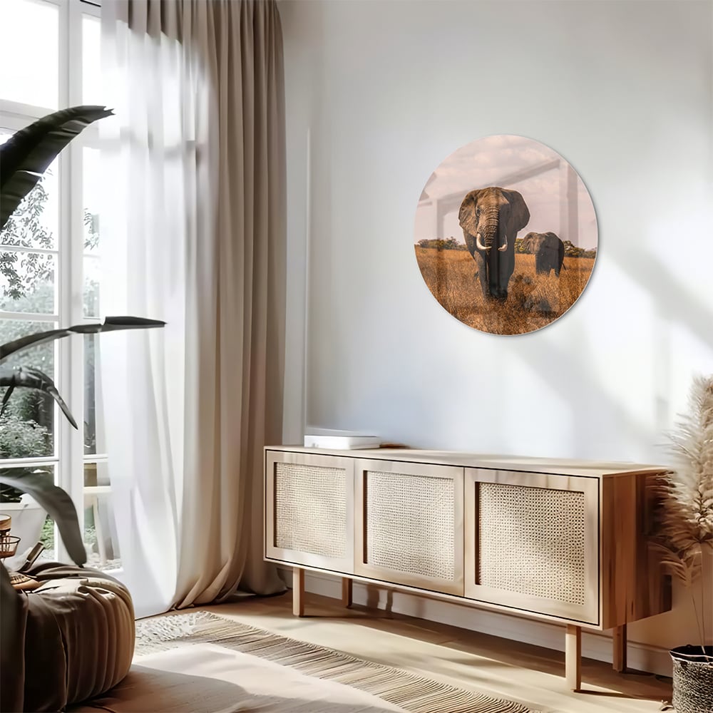 Wunderschönes Glasbild mit Elefanten in der Natur