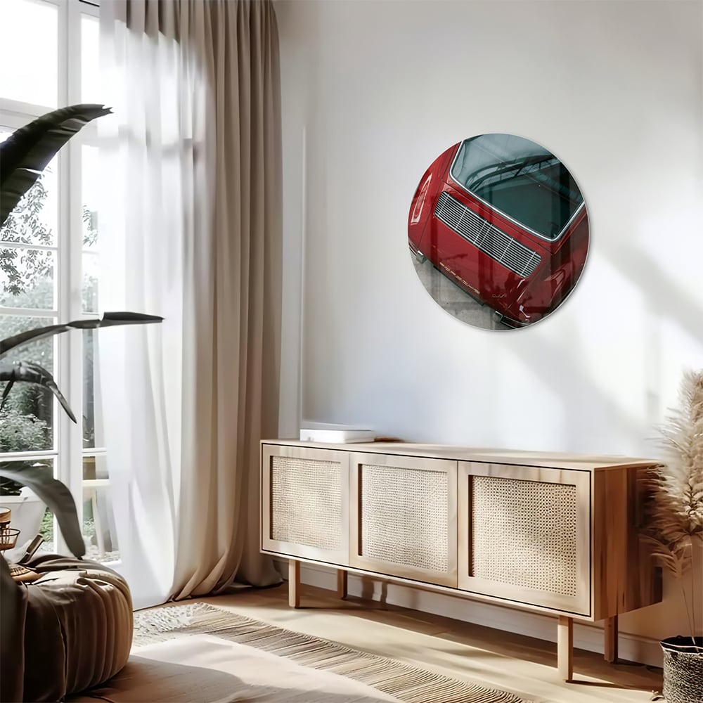 Stilvolles Glasbild mit einem roten Auto