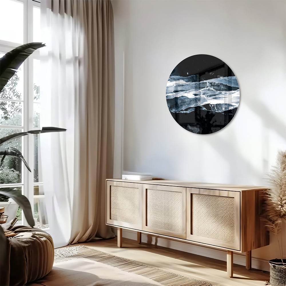 Abstraktes Glasbild für den Innenraum bei Nacht