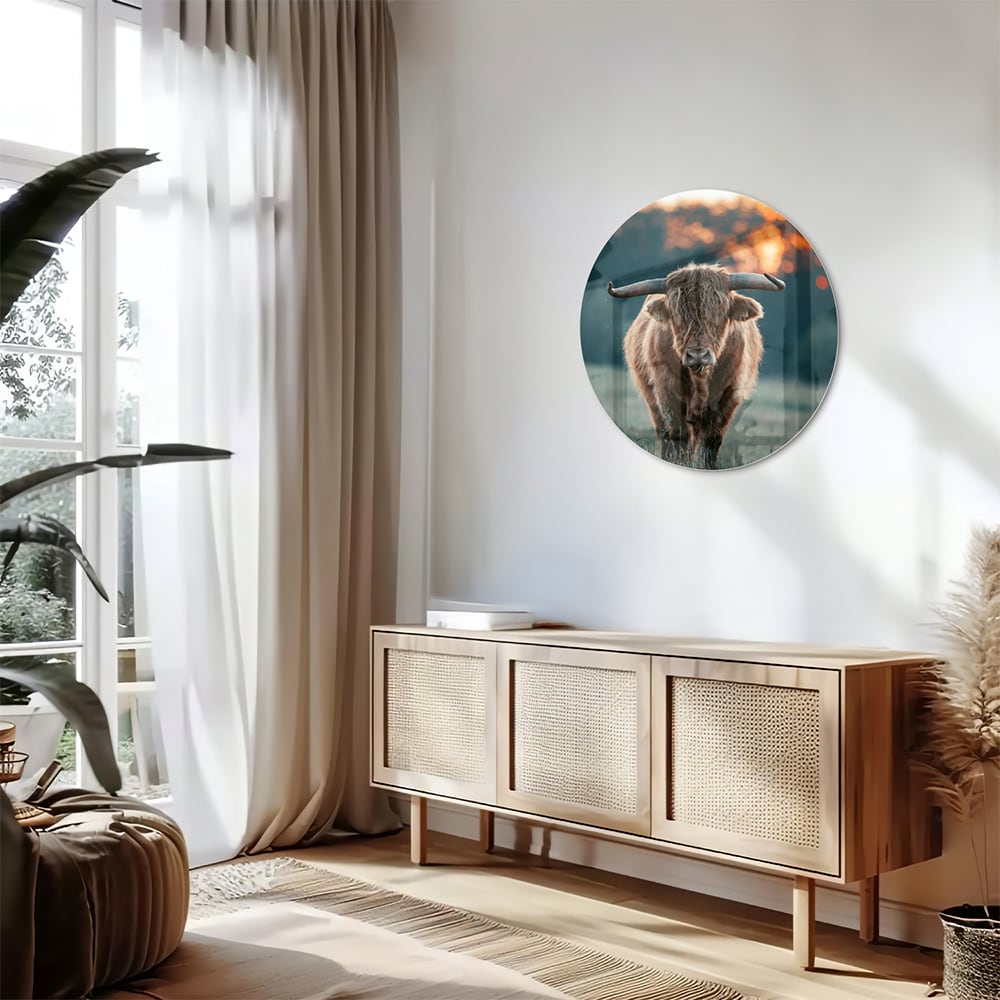 Glänzendes Glasbild mit schottischem Hochlandrind