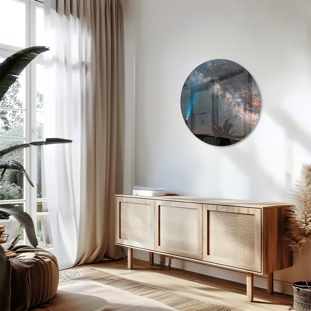 Glasbild Sternenhimmel mit Lichtstrahl