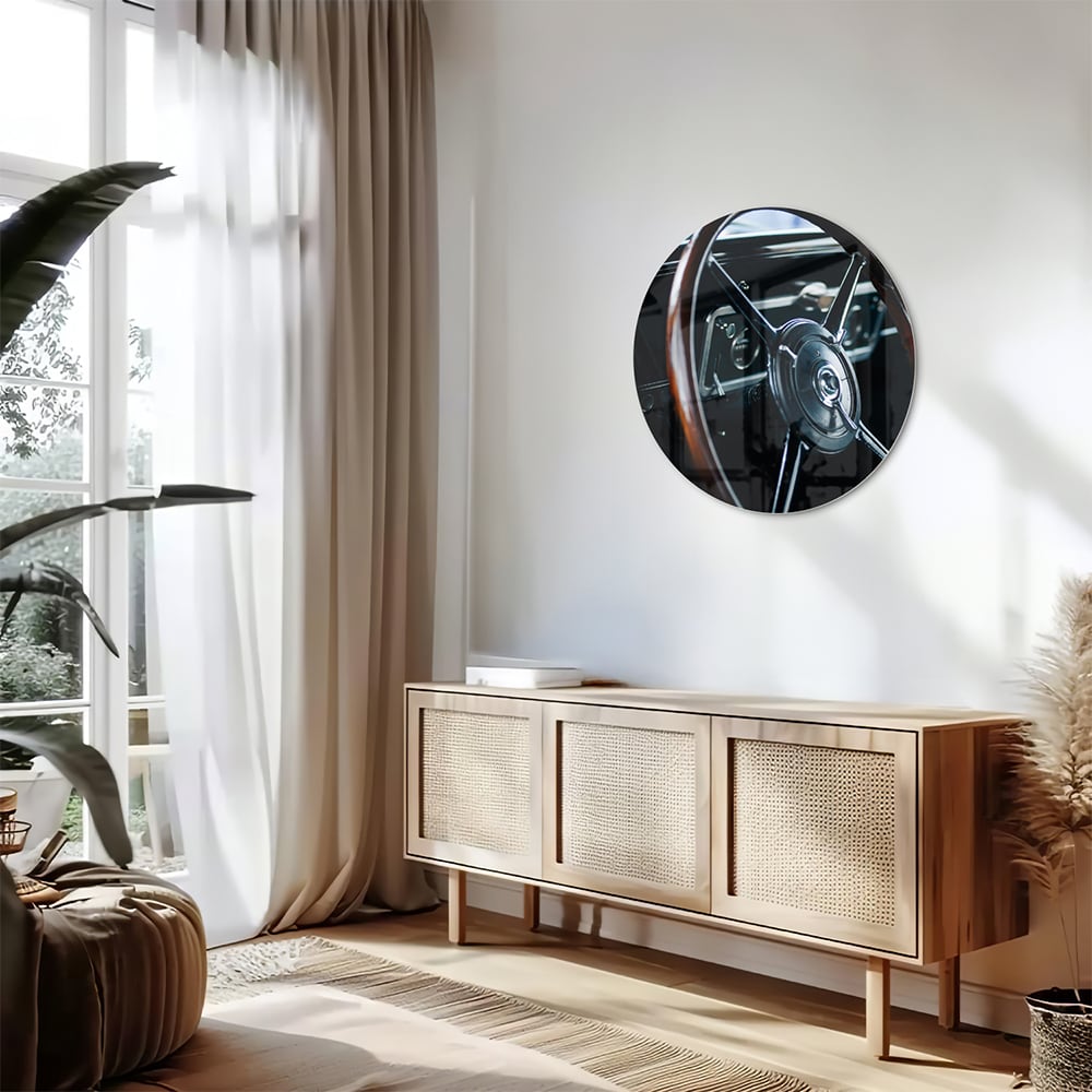 Glasbild Vintage-Glasbild mit klassischem Lenkrad