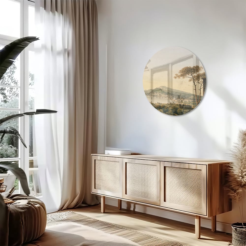 Rustikales Glasbild mit Berglandschaft