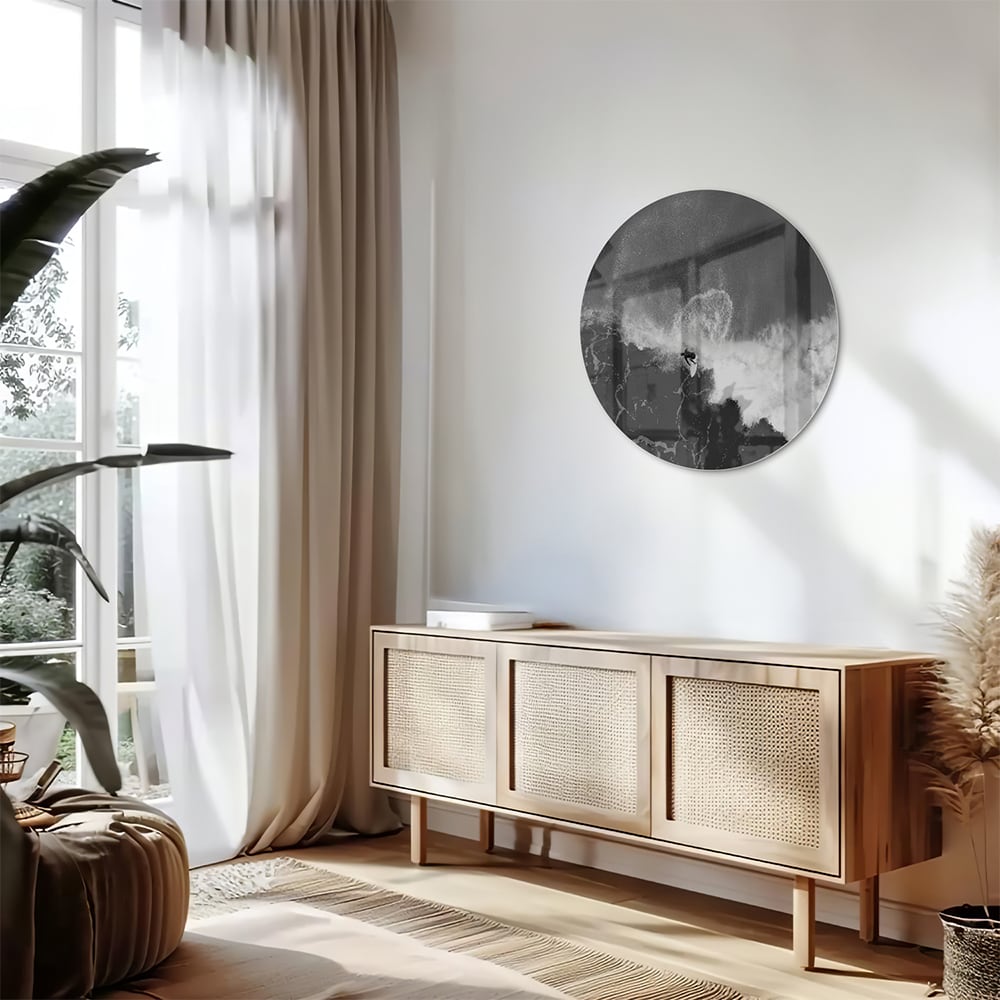 Abstraktes Schwarz-Weiß-Glasbild für ein modernes Interieur