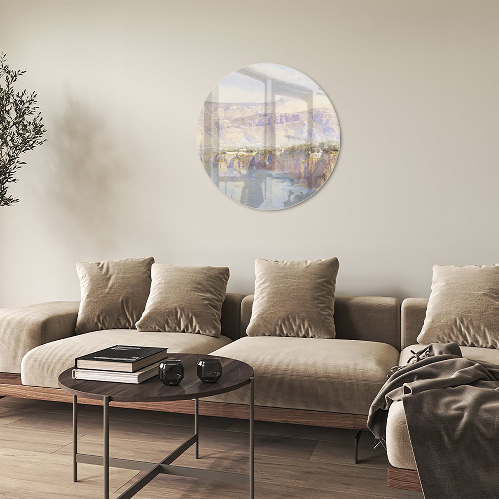 Träumerisches Glasbild mit Berglandschaft