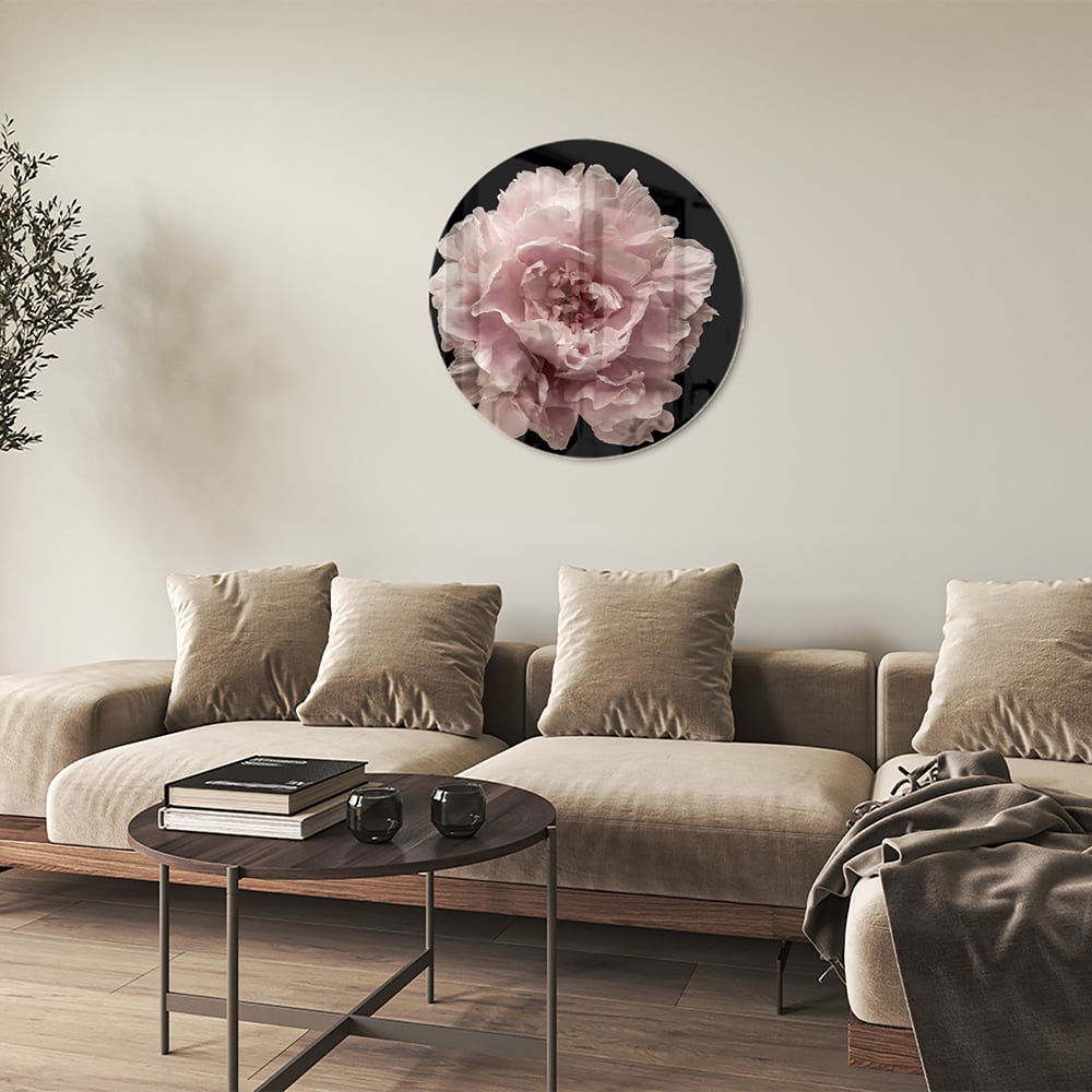 Elegantes Glasbild mit Rosenblüte auf schwarzem Hintergrund – perfekt für Ihr Interieur