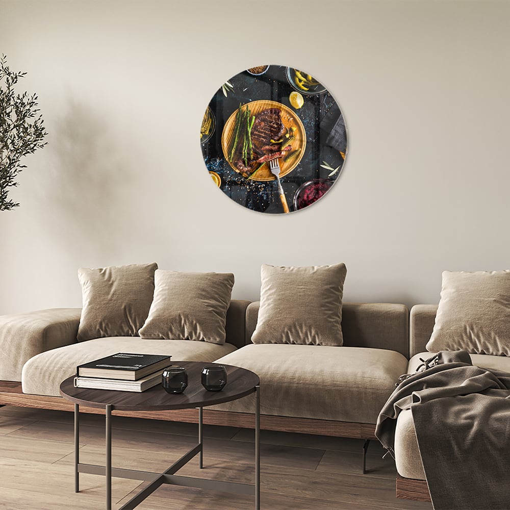 Kulinarisches Glasbild mit verführerischen Speisen