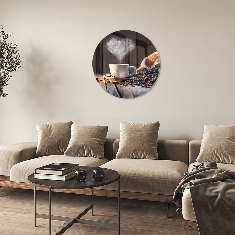 Stilvolles Glasbild mit Kaffee und Kaffeebohnen
