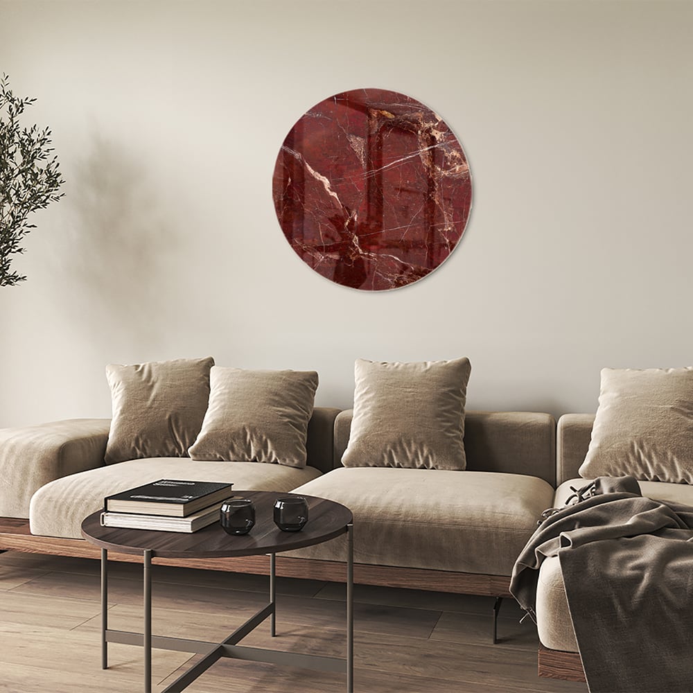 Rotes Glasbild mit Marmoroptik