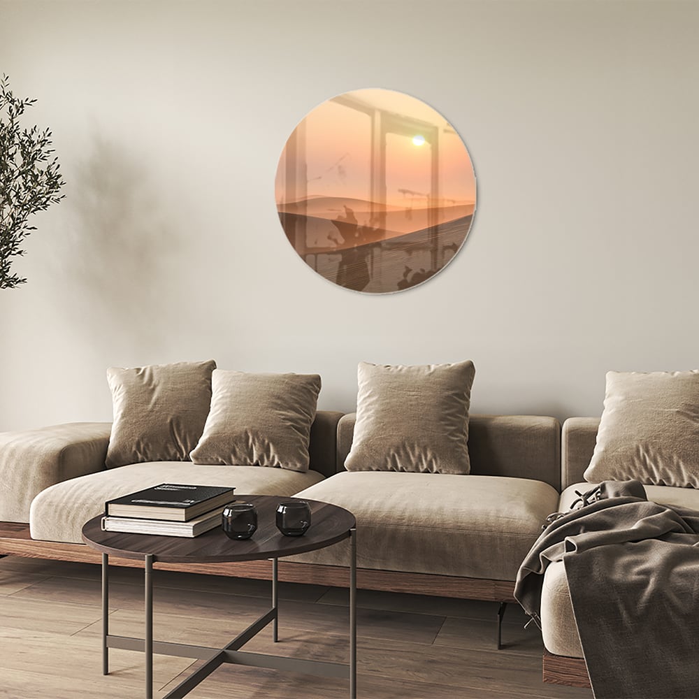 Glasbild mit Sonnenuntergang in warmen Farbtönen