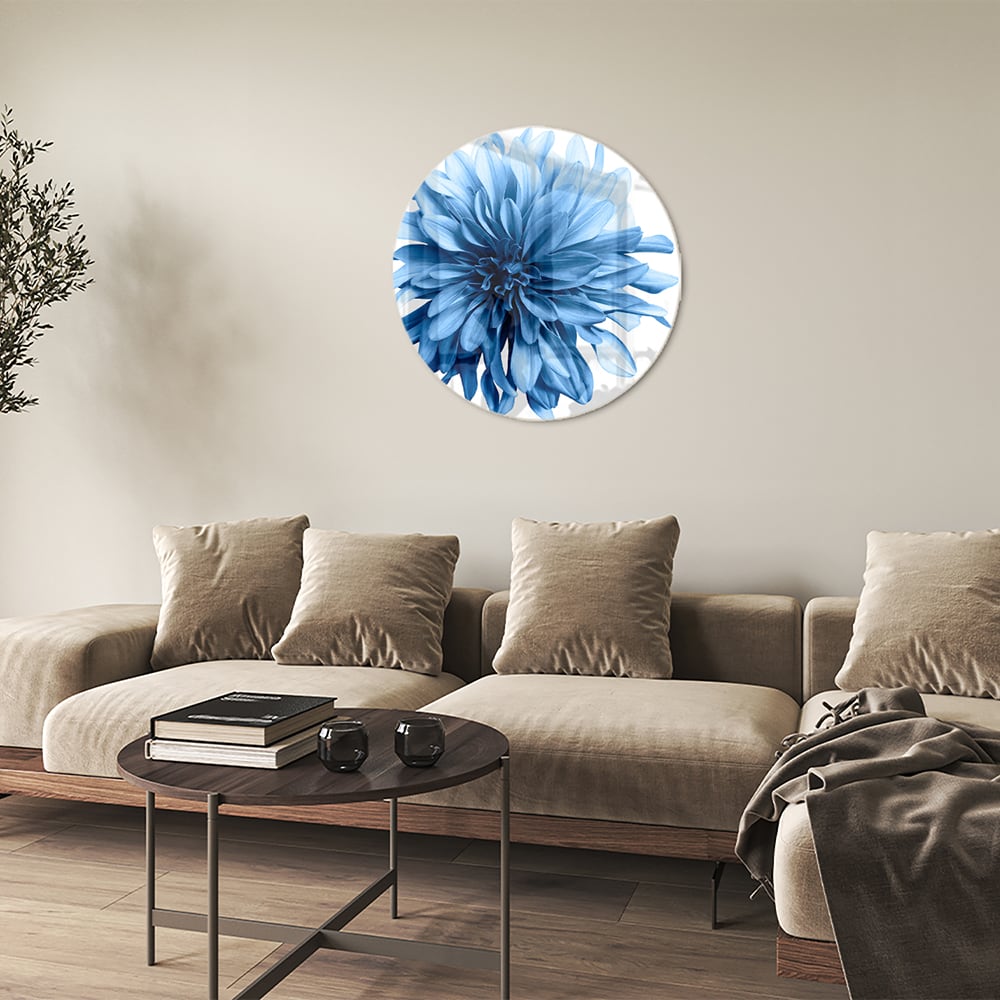 Blaues Glasbild mit einer Blume