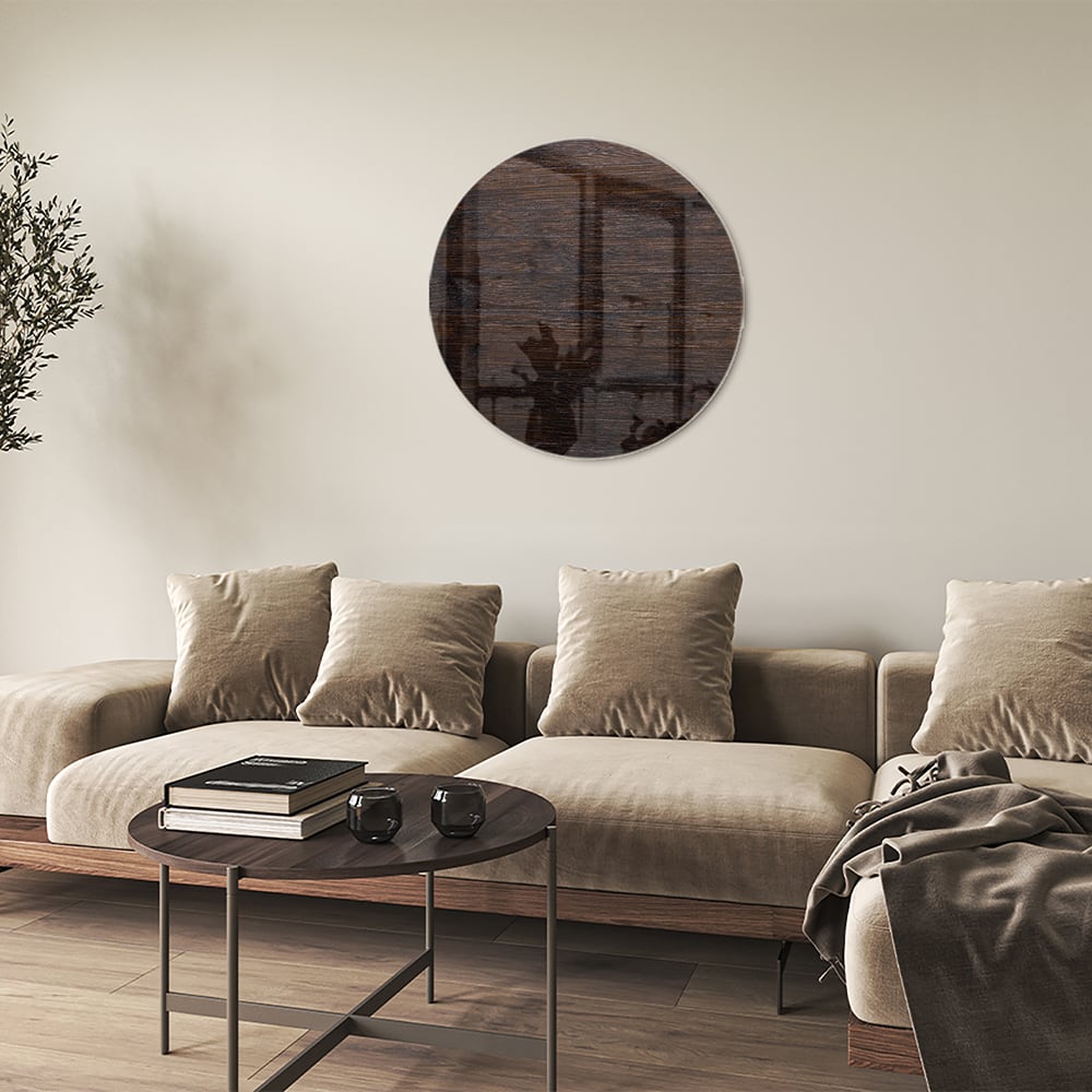 Modernes Glasbild mit warmen Holztönen