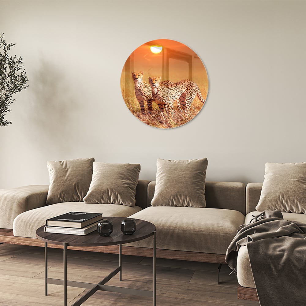 Elegantes Glasbild mit Geparden in der Natur