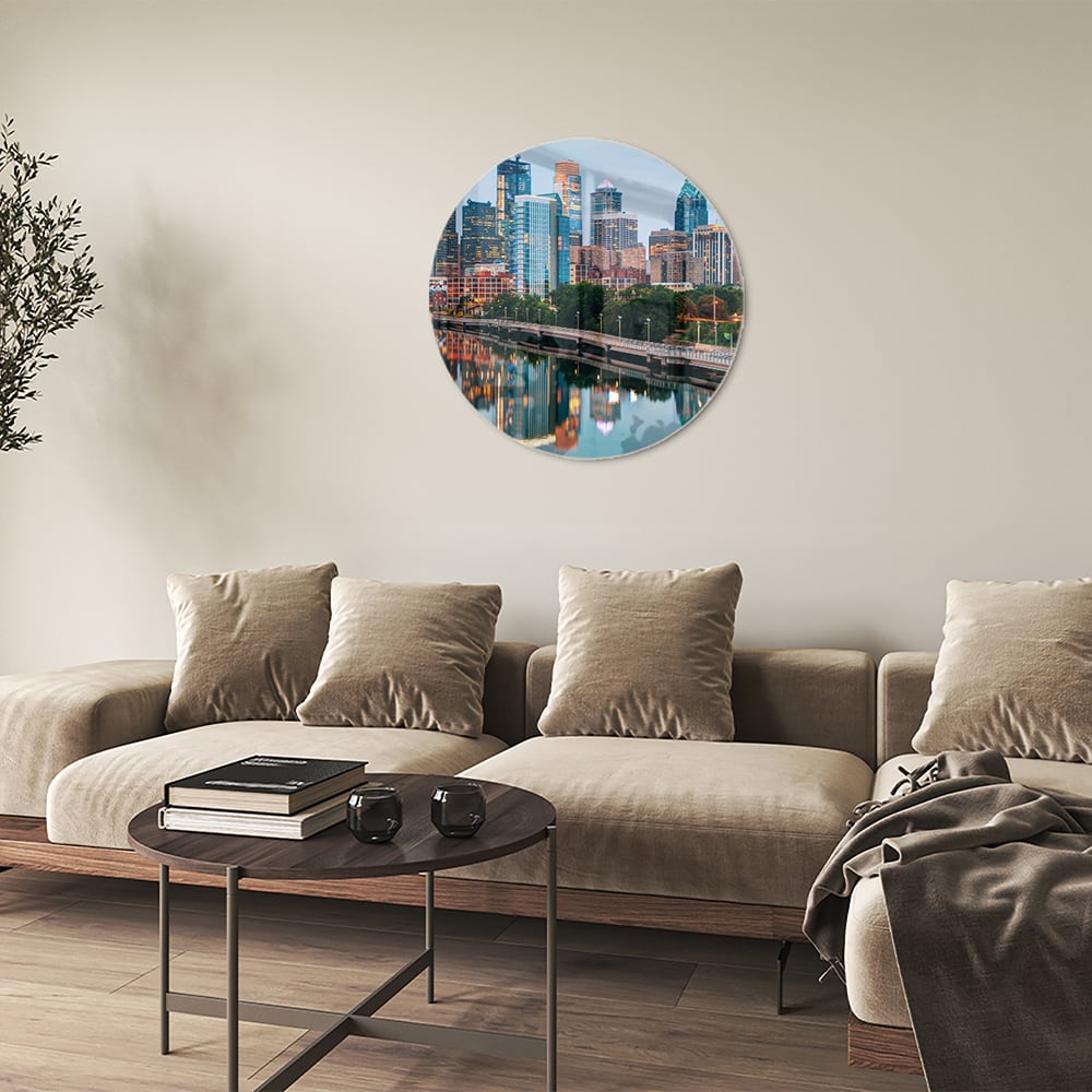 Modernes Glasbild mit Stadtansicht