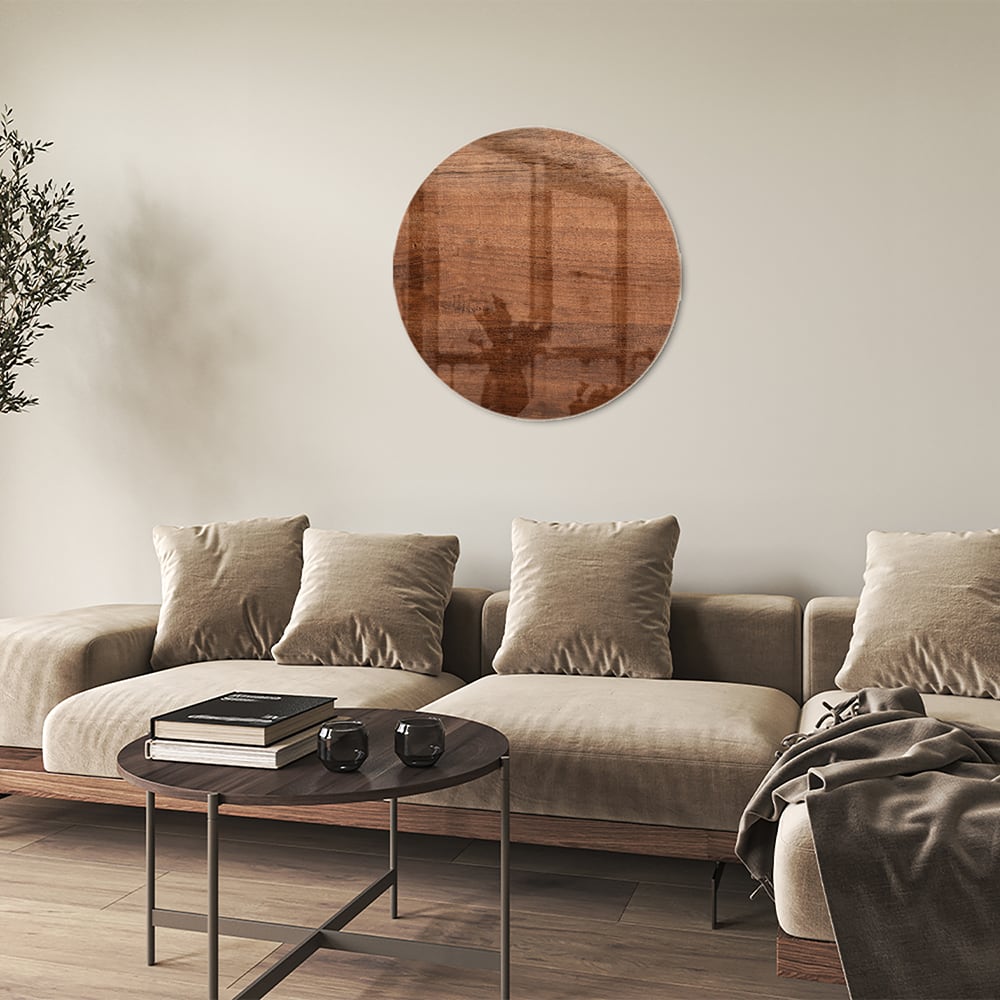 Elegantes Glasbild in warmem Holzton