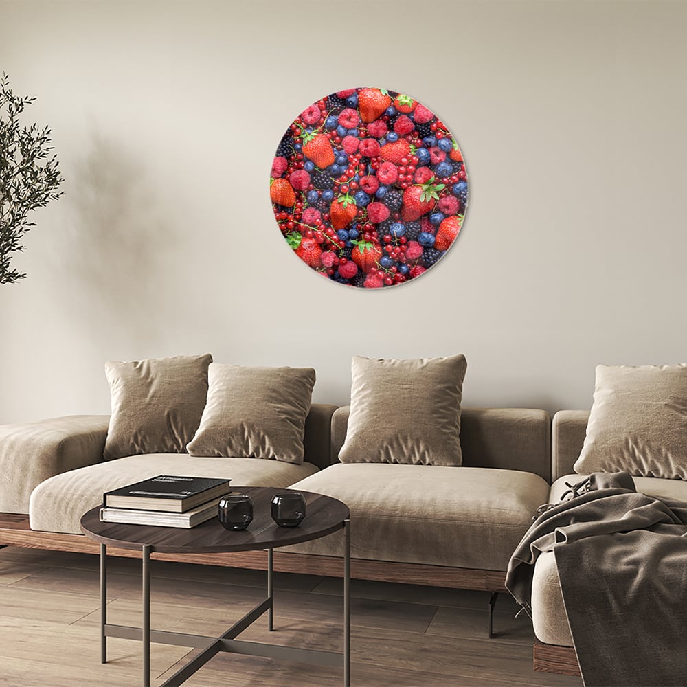 Farbenfrohes Glasbild mit Beeren und Früchten