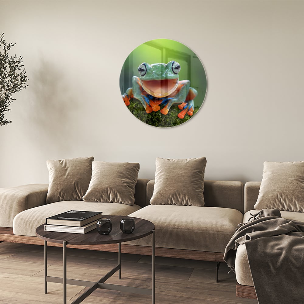 Fröhliches Glasbild mit Laubfrosch