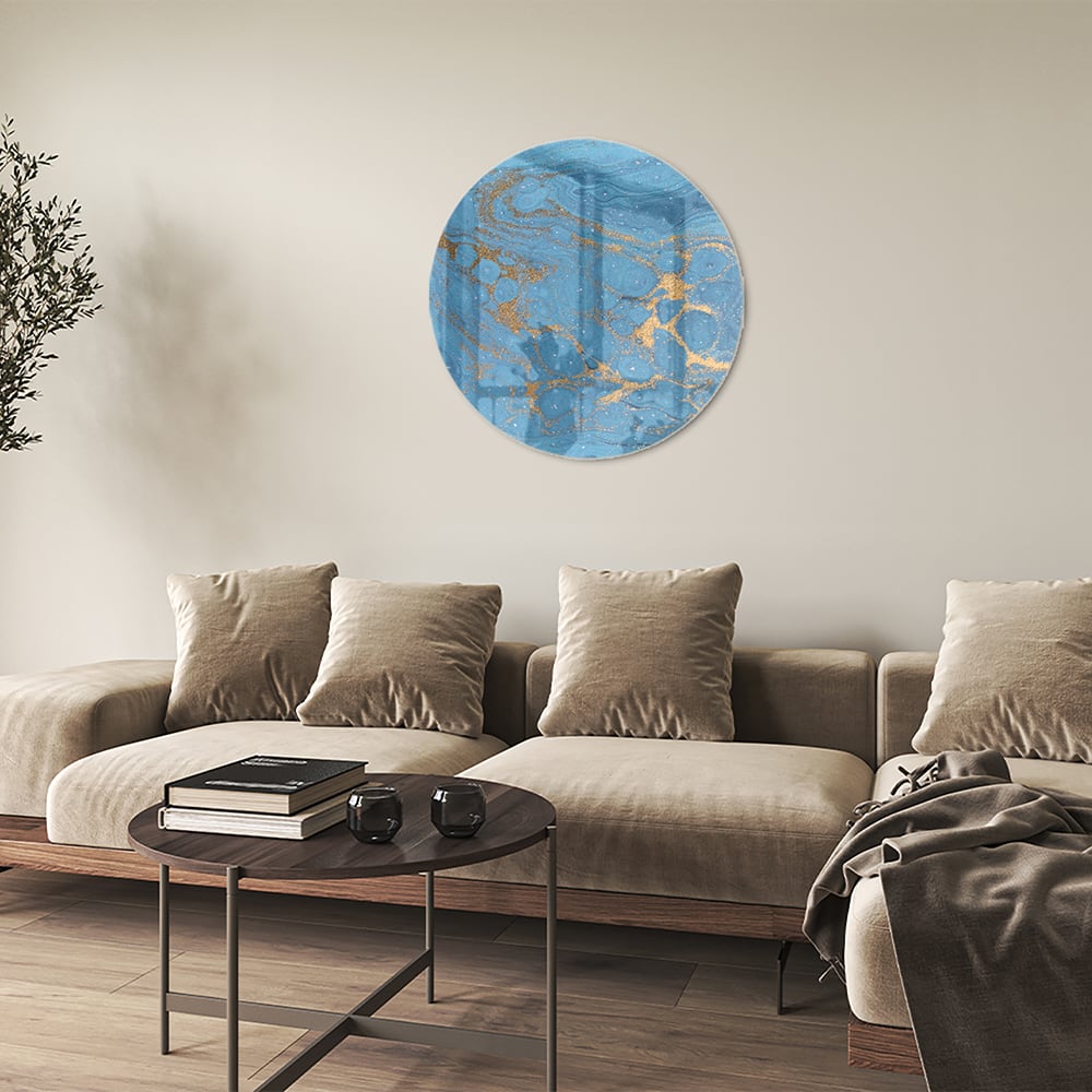 Elegantes Glasbild in blauen und goldenen Farbtönen