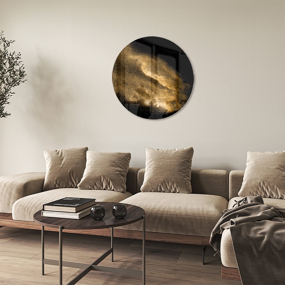 Glasbild – Goldene Hand auf schwarzem Hintergrund
