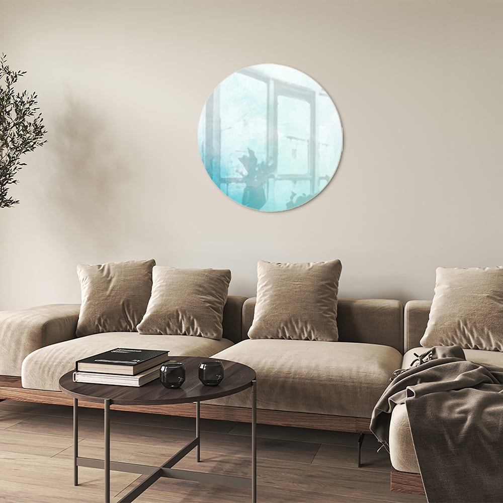 Abstraktes Glasbild in blauen und türkisen Farbtönen
