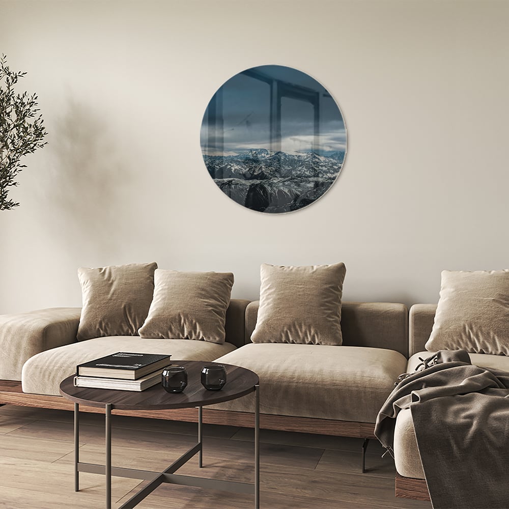 Glasbild mit majestätischer Berglandschaft