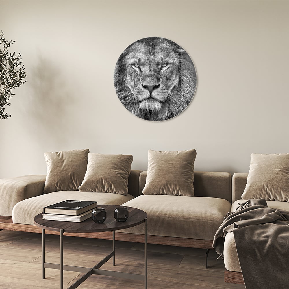 Beeindruckendes Glasbild mit einem Löwen