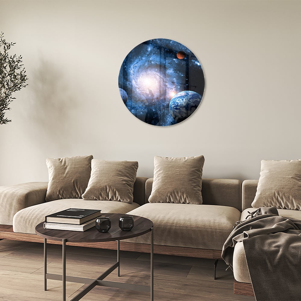 Glasbild mit Weltall und Planeten
