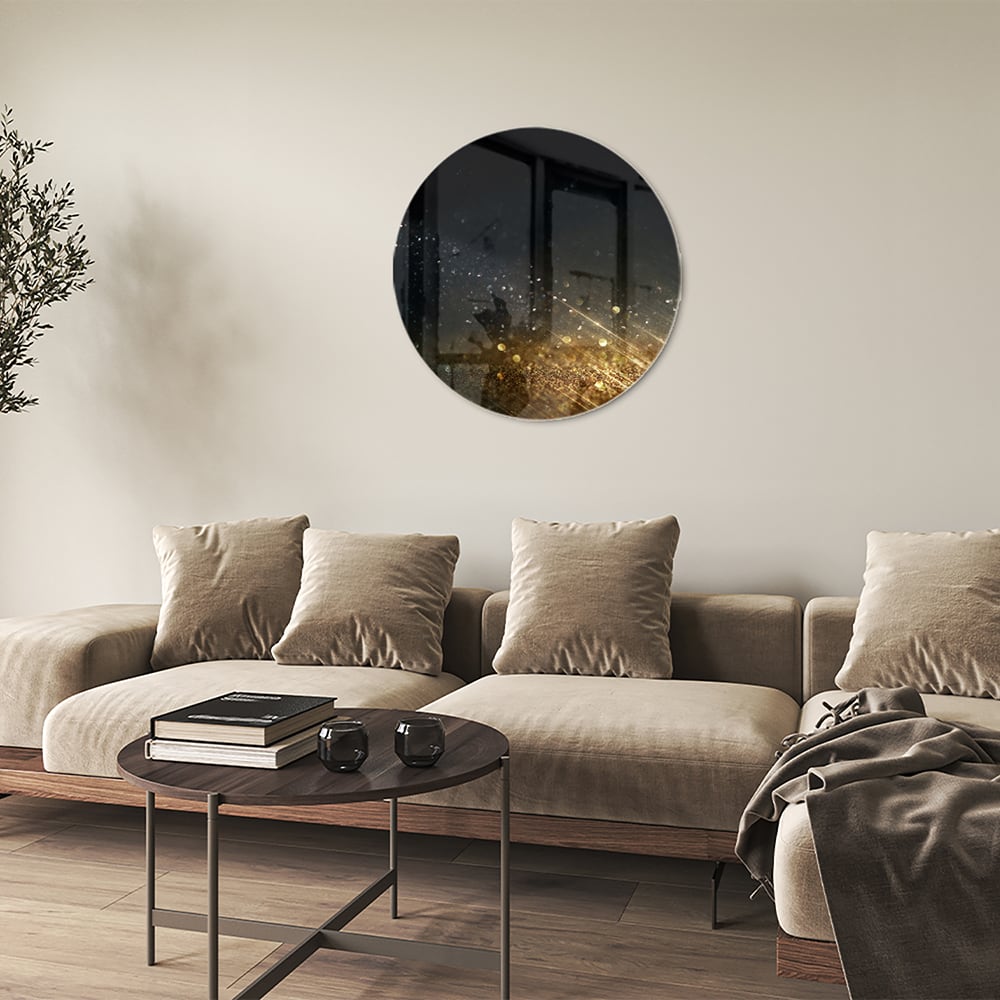 Schwarzes Glasbild mit Sternen und Lichtreflexionen