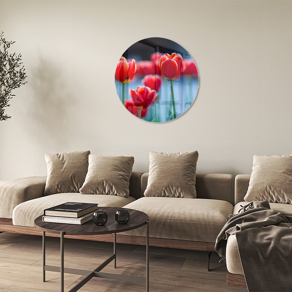 Glasbild – Lebendige rote Tulpen