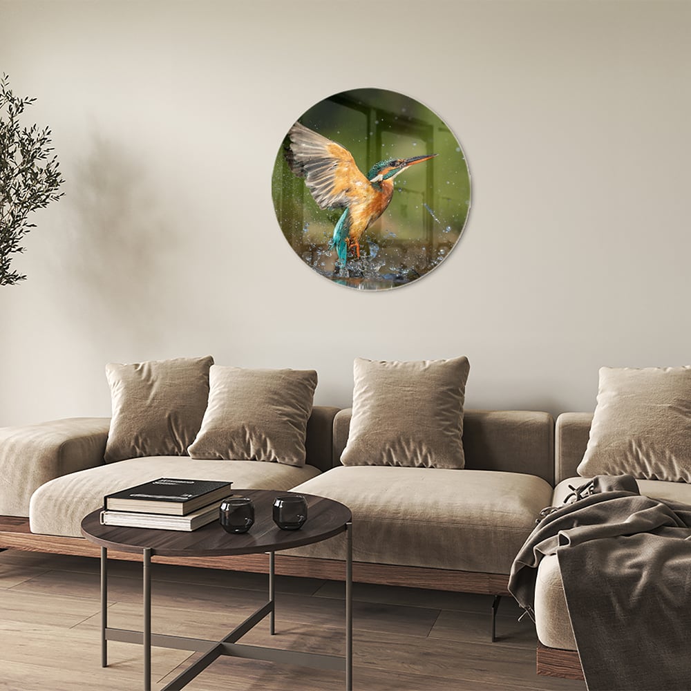 Glasbild mit einem farbenfrohen Eisvogel