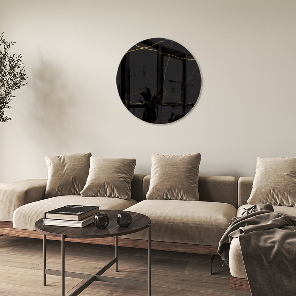 Elegantes schwarzes Glasbild mit goldenen Linien