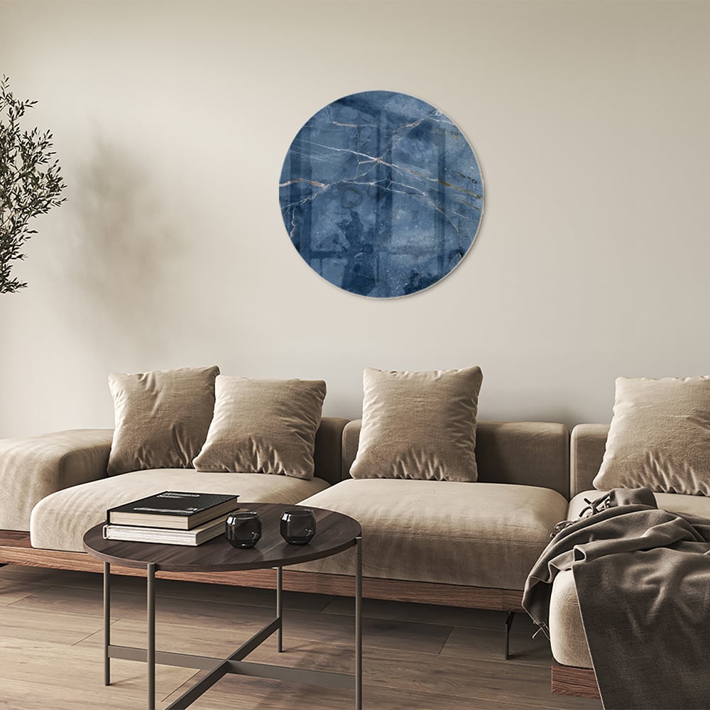 Blaues Glasbild mit Marmoroptik