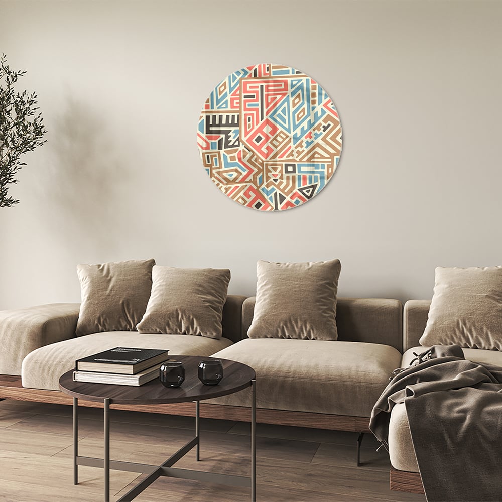 Abstraktes Glasbild mit farbenfrohen geometrischen Mustern