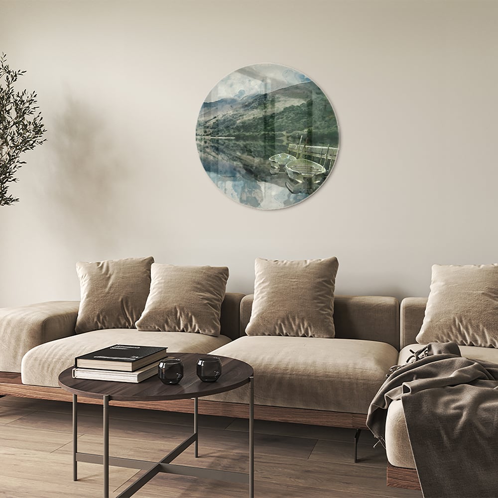 Glasbild mit einer ruhigen Landschaft