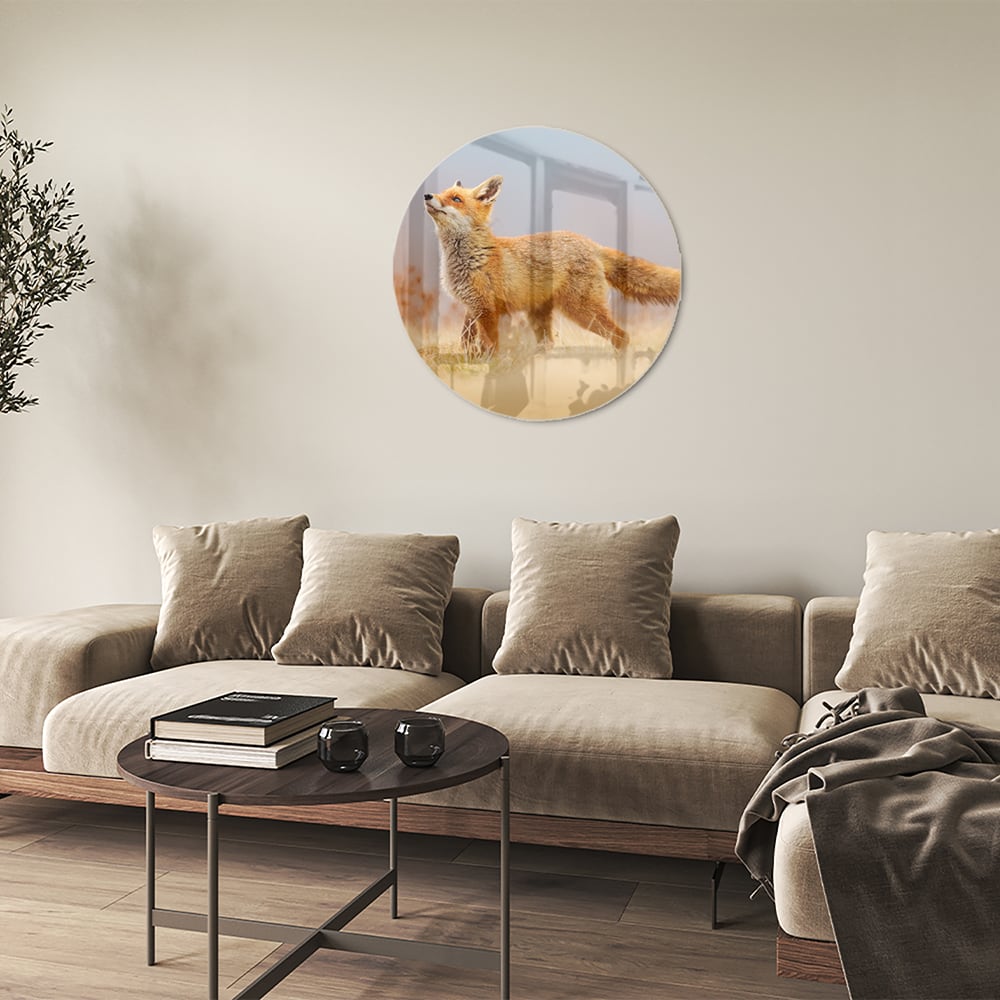 Stilvolles Glasbild mit einem Fuchs in der Natur