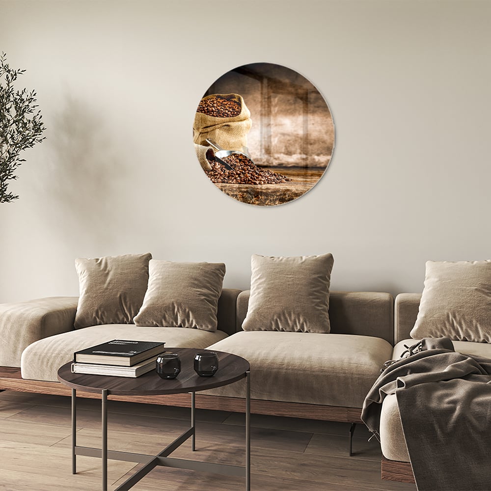 Glasbild mit Kaffee und Natur