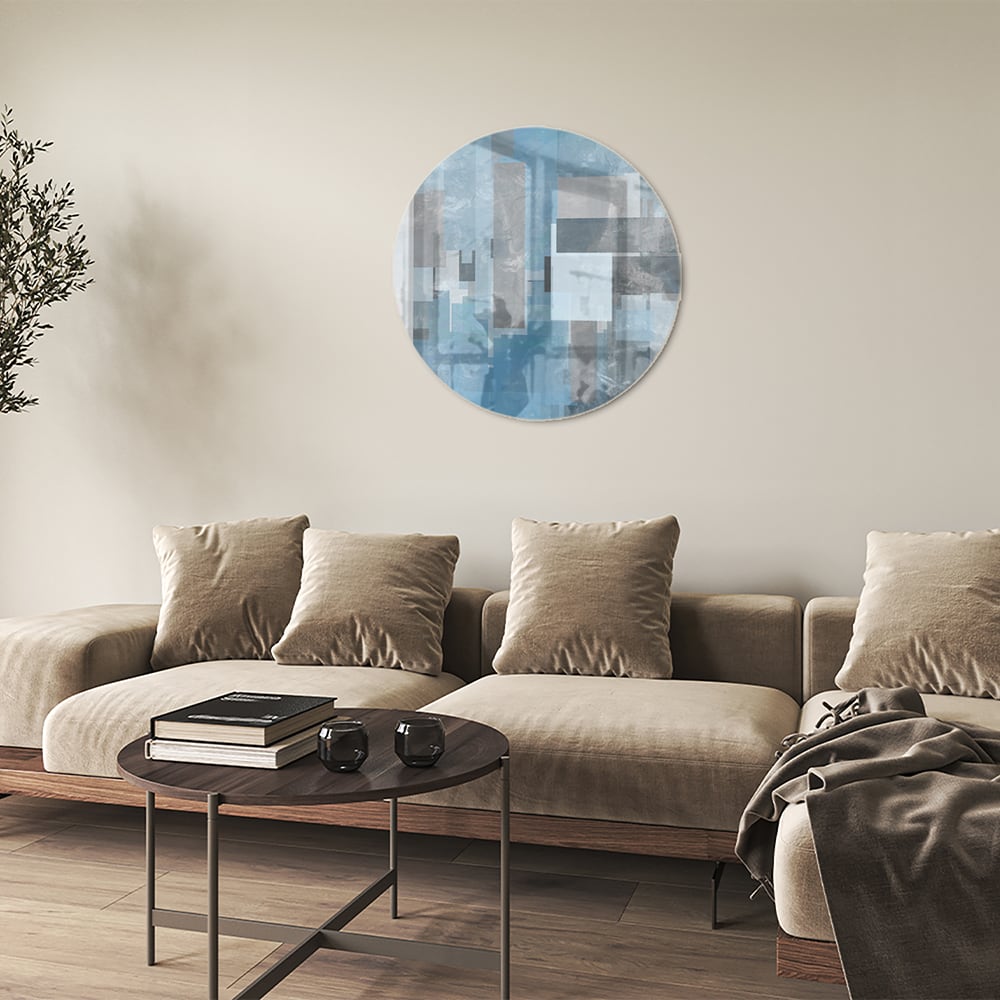 Abstraktes Glasbild in Blau und Grau