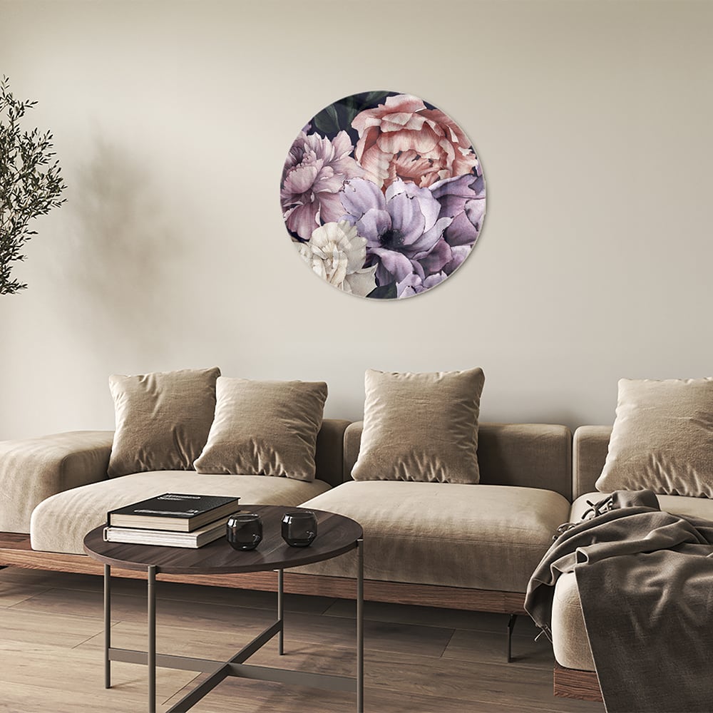 Glasbild mit wunderschönen violetten Blumen