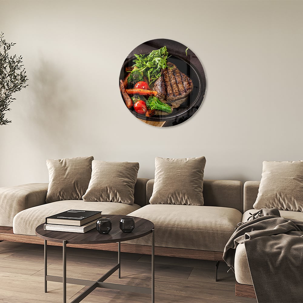 Glasbild mit köstlichen gegrillten Speisen