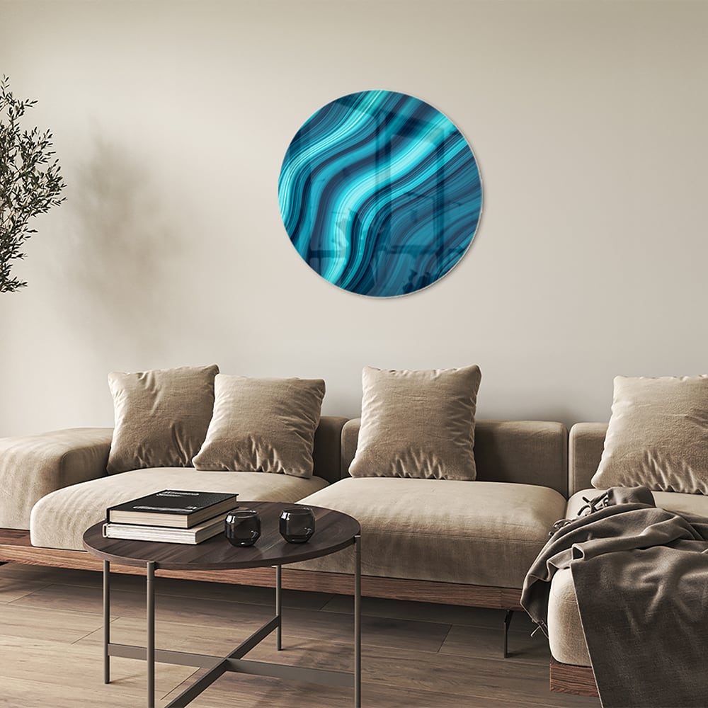 Stilvolles Glasbild mit blauen Wellen