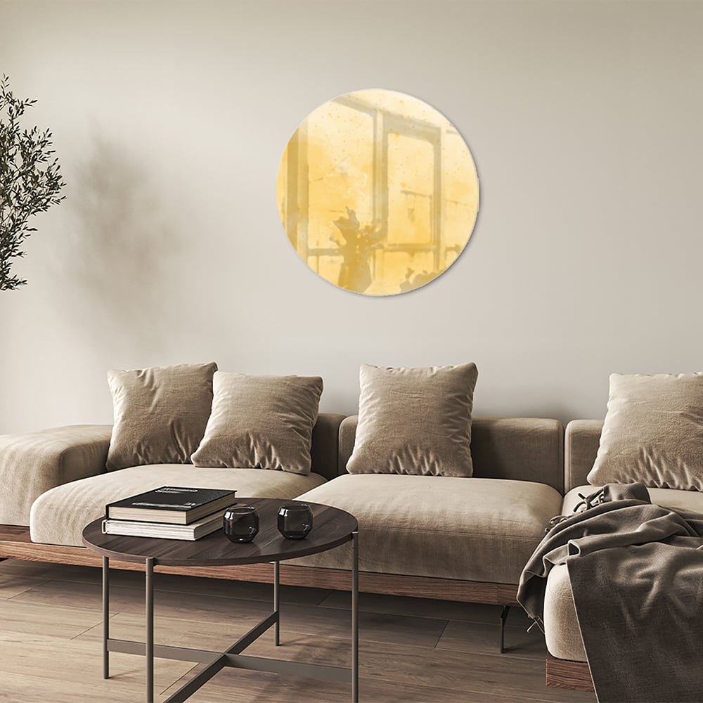 Goldenes abstraktes Glasbild für moderne Innenräume