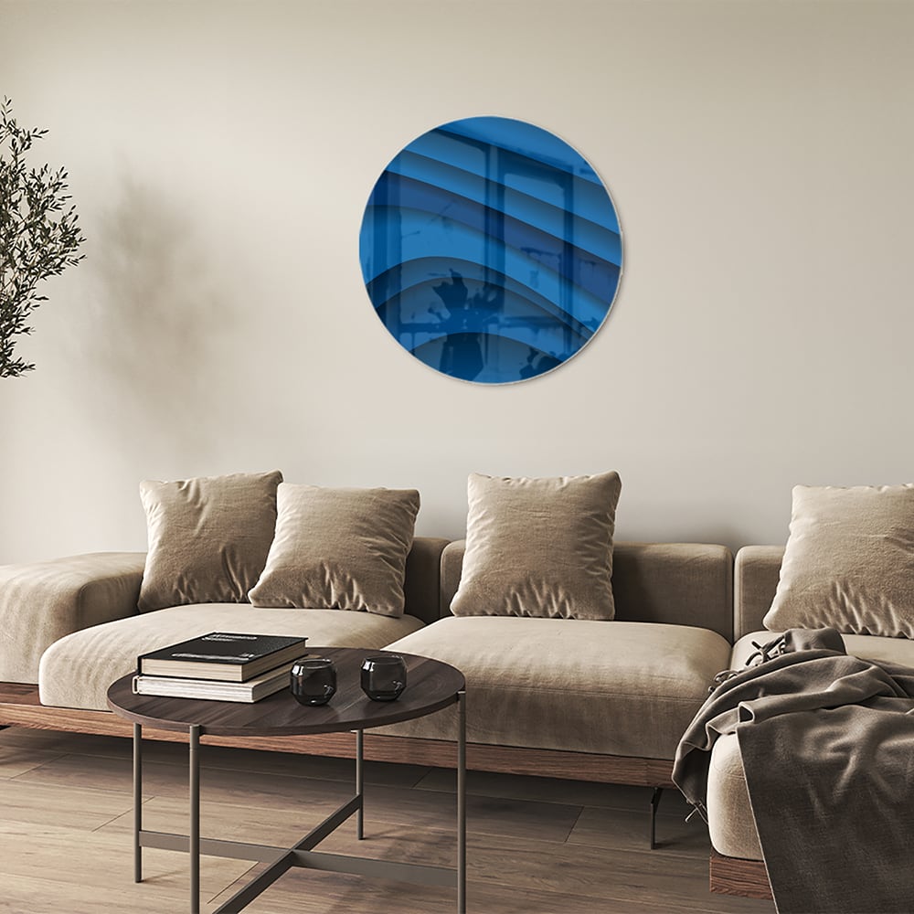 Modernes Glasbild in verschiedenen Blautönen