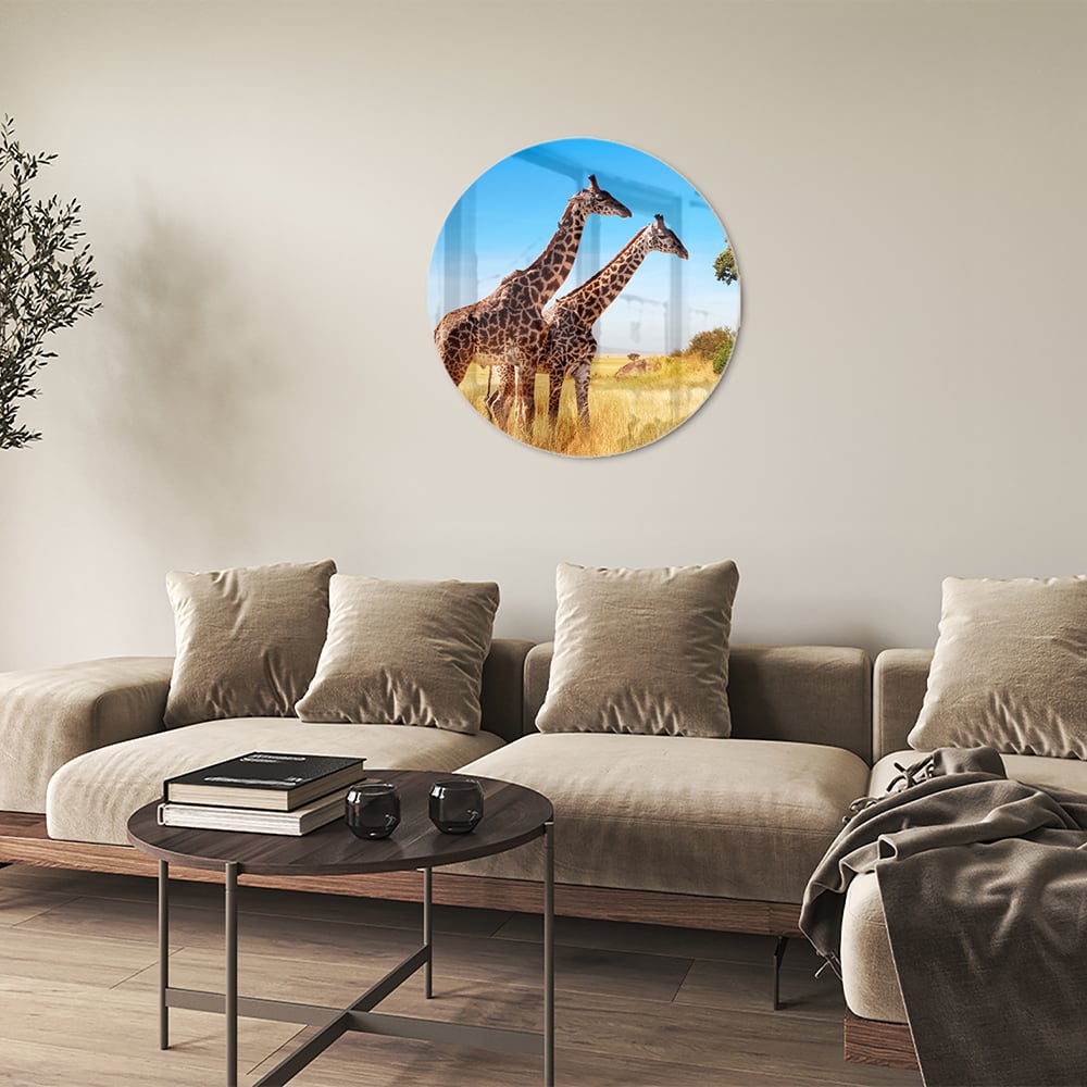 Glasbild mit zwei Giraffen in der afrikanischen Landschaft