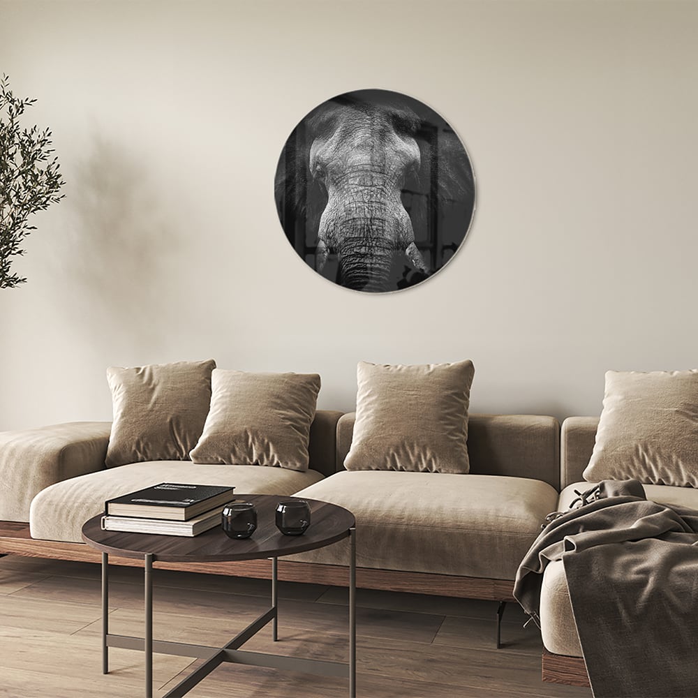 Beeindruckendes Glasbild mit einem Elefanten