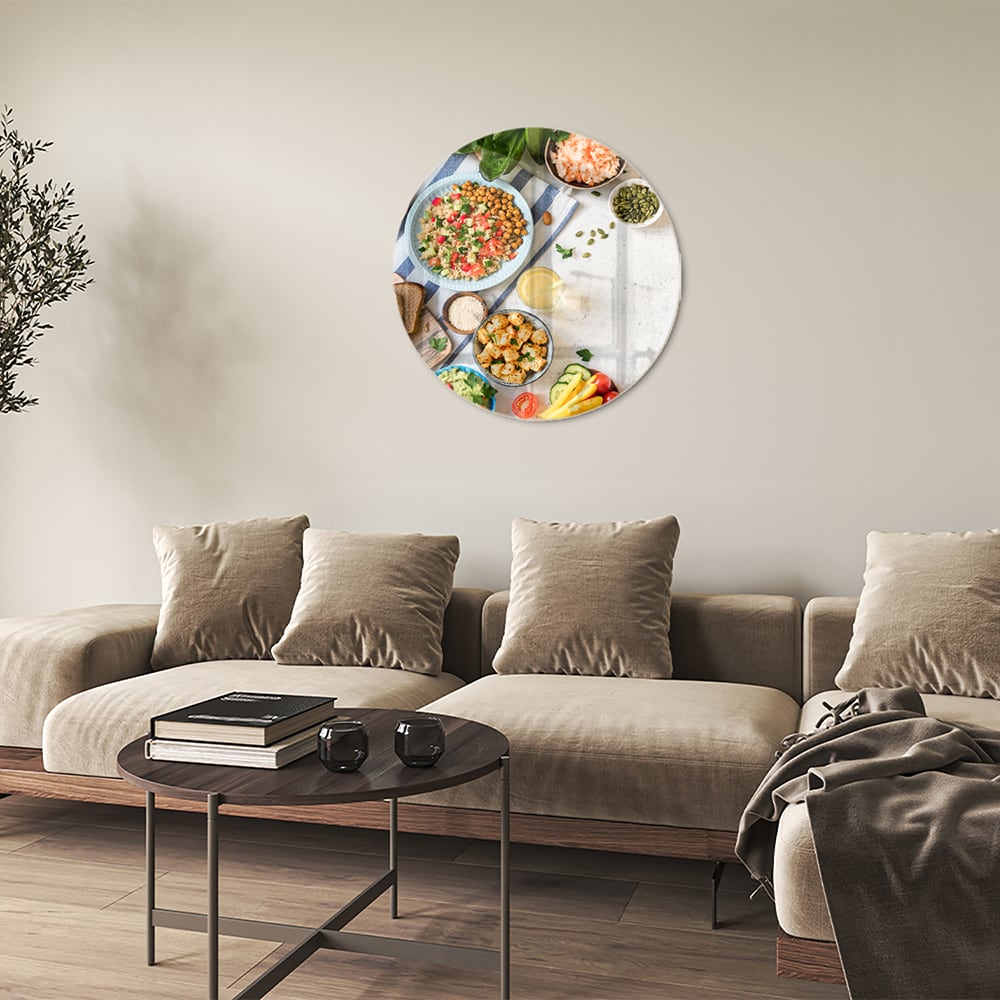 Farbenfrohes Glasbild mit frischen Speisen