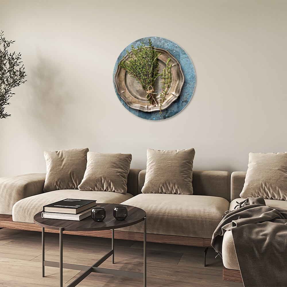 Glasbild mit Grünpflanze in einer antiken Schale