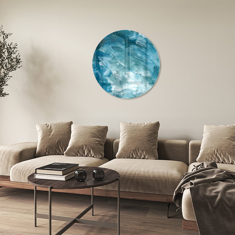 Abstraktes Glasbild in harmonischen Blautönen