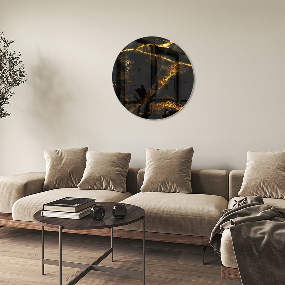 Glasbild mit schwarzem und goldenem Marmordesign