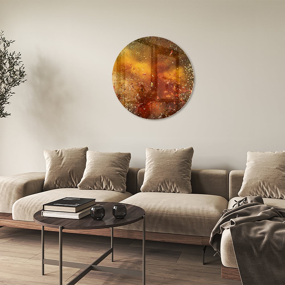 Abstraktes Glasbild mit warmen Farben