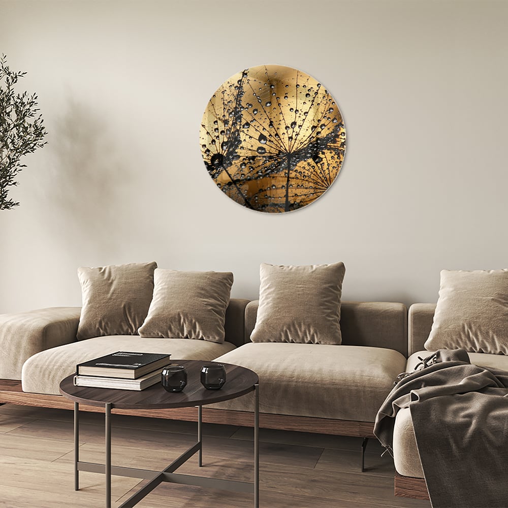 Glasbild mit goldenen Wassertropfen
